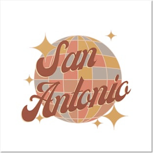 San Antonio City Texas Retro Vintage Design Disco ball Posters and Art